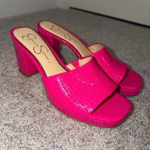 Jessica Simpson Hot Pink Block Heel Sandals with Gold Accents